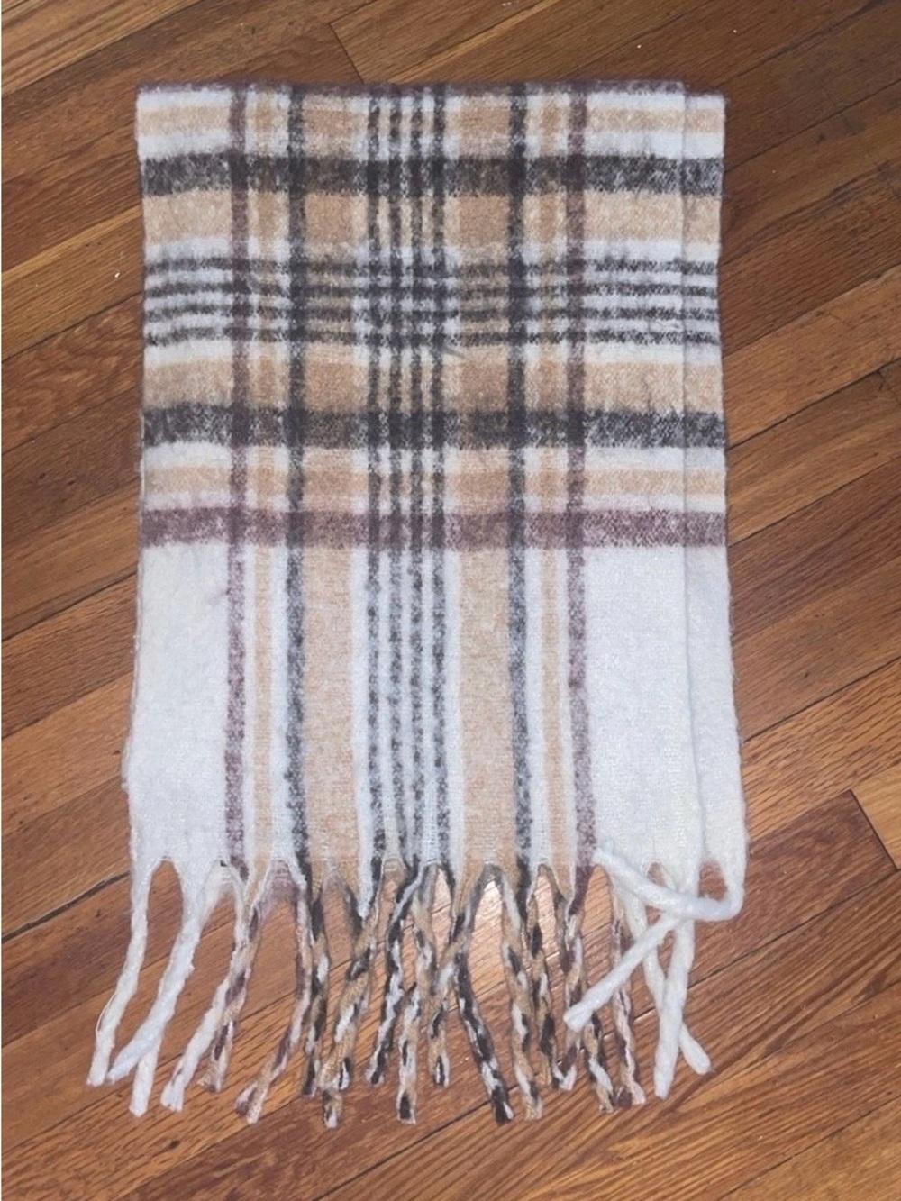 Lane Bryant Cream Scarf with Tan & Brown Stripes